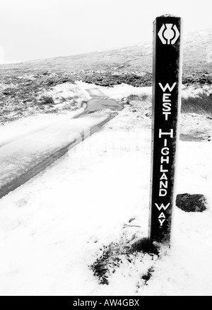 Schild "West Highland Way" in Rannoch Moor, Glencoe, Scotland, UK Stockfoto