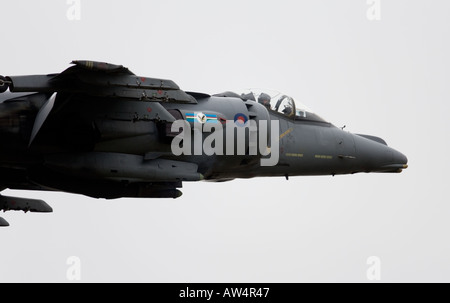 Nahaufnahme eines Harrier Jump Jet-Cockpits im Flug mit pilot Blick in die Kamera Stockfoto