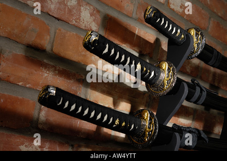 Samurai-Schwert festlegen Katana Wakizashi und Tanto Stockfoto