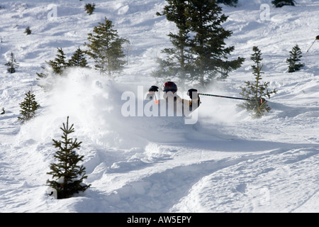 Skifahrer im tiefen Schnee, San Juan-Sortiment Stockfoto