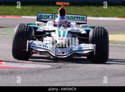Jenson Button GBR im Honda RA108 Rennwagen während der Formel-1-Test-Sitzungen auf dem Circuit de Catalunya im Februar 2008 Stockfoto