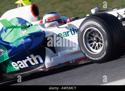 Rubens Barrichello BH in der Honda RA108 Rennwagen während der Formel-1-Test-Sitzungen auf dem Circuit de Catalunya im Februar 2008 Stockfoto