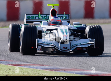 Rubens Barrichello BH in der Honda RA108 Rennwagen während der Formel-1-Test-Sitzungen auf dem Circuit de Catalunya im Februar 2008 Stockfoto