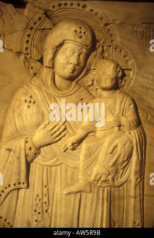 Bas-Relief Darstellung Maria Jesus, Archäologisches Museum Istanbul. Jahrhundert ist. Stockfoto