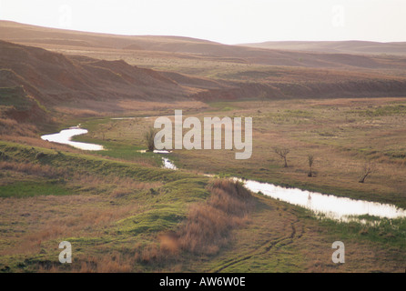 Ein Bach schlängelt sich durch die Landschaft westlich von Ashland, Kansas, in Clark County. Stockfoto