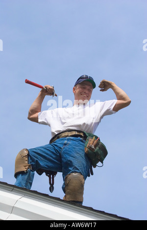 Sieg - glückliche Bauarbeiter mit Job fertig. Stockfoto