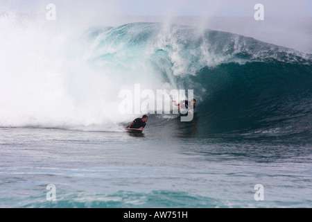 SURFEN DIE MEISTERSCHAFT "PIPELINE" IN WAIMEA BEACH AM NORDUFER, INSEL OAHU, HAWAII Stockfoto