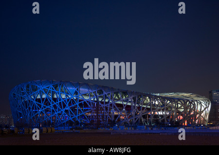 Eine Nachtansicht von Beiijing Olympiastadion "Vogelnest", Austragungsort für sportliche Großveranstaltungen in Beijing Olympische Spiele 2008 Stockfoto