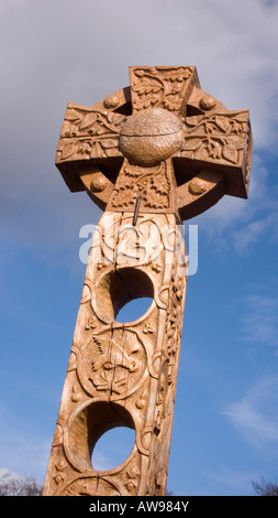 Geschnitzte sächsische Kreuz in Sandbach, Cheshire UK Stockfoto