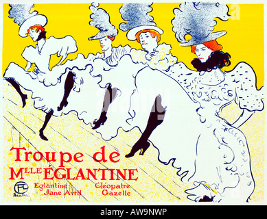 La Troupe De Mlle Eglantine 1896 Jugendstil Poster von Toulouse Lautrec für die Tanzgruppe am Palace Theatre in London Jane Avril auf der linken Seite Stockfoto