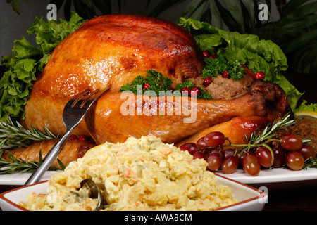 Ein Tisch mit einem Weihnachtsessen mit geröstetem gefülltem truthahn über dem Kopf Bilder Bilder Fotos große hohe Auflösung horizontal in den USA USA Hi-res Stockfoto
