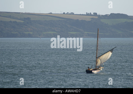 Auster Ausbaggern von Falmouth Working Boot unter Segel in der Carrick Roads in der Nähe von Falmouth Cornwall England UK GB Stockfoto