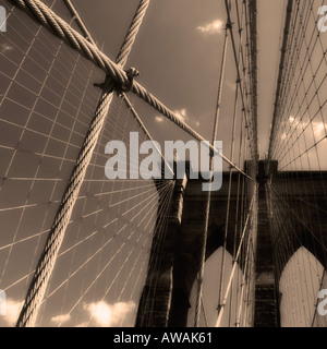 Nahaufnahme der Brooklyn Brücke New York NY Stockfoto