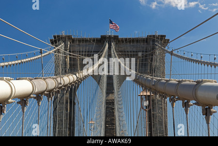 Nahaufnahme der Brooklyn Brücke New York NY Stockfoto