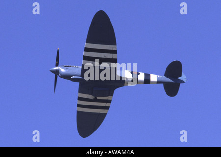 Supermarine Spitfire PRXI RAF Foto Aufklärung blau und d-Day-Streifen Farbgebung. Stockfoto