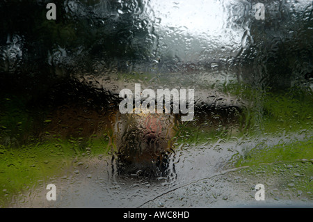 ANSICHT VON MUNNAR DURCH EIN FENSTER AN EINEM MONSUN-TAG Stockfoto