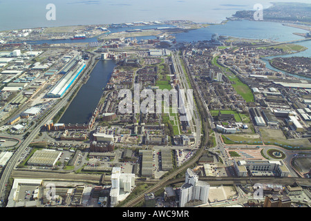 Luftaufnahme der Atlantic Wharf Gegend der Bucht von Cardiff in Wales Stockfoto