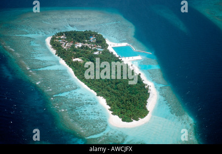 Luftaufnahme der Malediven Insel Malediven Indischer Ozean Meemu Atoll Stockfoto