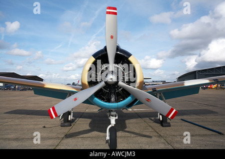 T28 Fennec Propeller und Motor hautnah bei Duxford Flugplatz Stockfoto