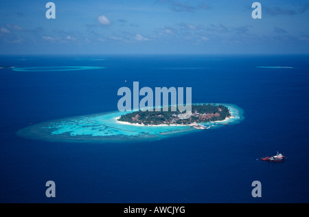 Luftaufnahme der Malediven Insel Malediven Indischer Ozean Kurumba Nord Male Atoll Stockfoto