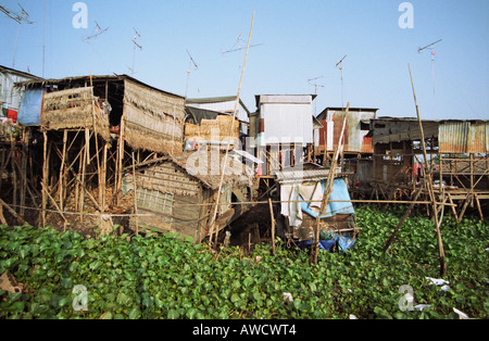 Pfahlbauten entlang Mekong Stockfoto