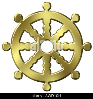 3D golden Buddhismus Symbol Rad des Lebens Stockfoto