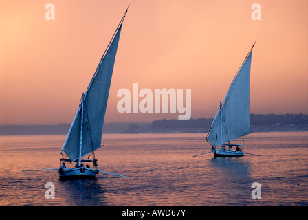 Feluken, traditionelle Segelboote am Nil in der Nähe von Luxor, Ägypten, Afrika Stockfoto