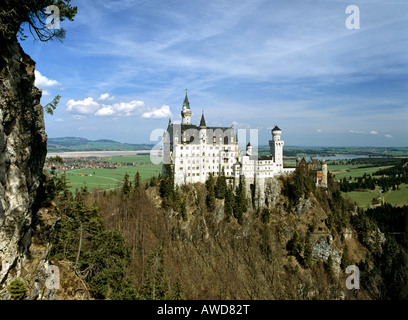 Schloss Neuschwanstein, Blick von Osten, Blick vom Marienbruecke, Forggensee, Allgäu, Bayern, Deutschland Stockfoto