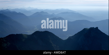 Allgäuer Alpen silhouettiert, Upper Bavaria, Bayern, Deutschland, Europa Stockfoto