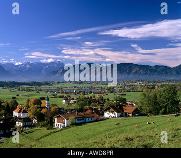 Stadt von Aidling am Riegsee See, Wettersteingebirge, Murnau, Upper Bavaria, Bayern, Deutschland, Europa Stockfoto