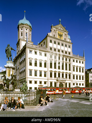 Rathaus von Architekt Elias Holl, Augustus-Brunnen, Augsburg, Bayern, Deutschland Stockfoto