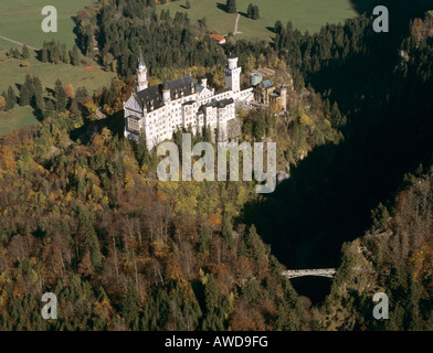 Schloss Neuschwanstein, Marienbruecke, Allgäu, Bayern, Deutschland, Luftbild Stockfoto