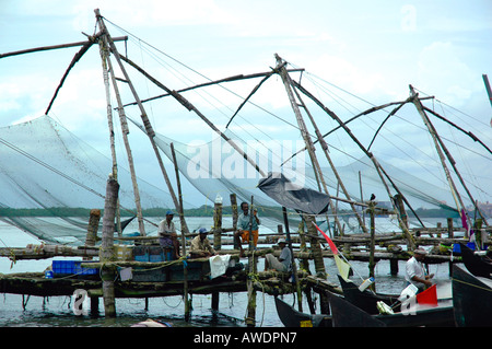 Chinesische Fischernetze, Fort Cochin, Kerala, Indien, Stockfoto