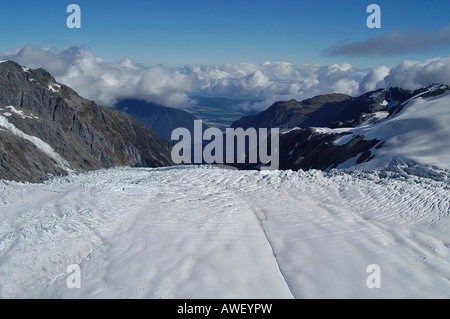 Fox Glacier betrachtet aus einem Hubschrauber, Südinsel, Neuseeland, Ozeanien Stockfoto