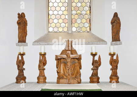 Statuen von Maria und Joseph und vier Engeln, Spitalkirche in Enzesfeld, Triestingtal, Niederösterreich, Österreich, Europa Stockfoto