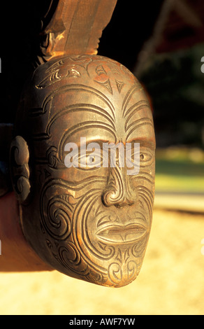 Detail der Waka das Kanu Haus Waitangi Northland Neuseeland Stockfoto