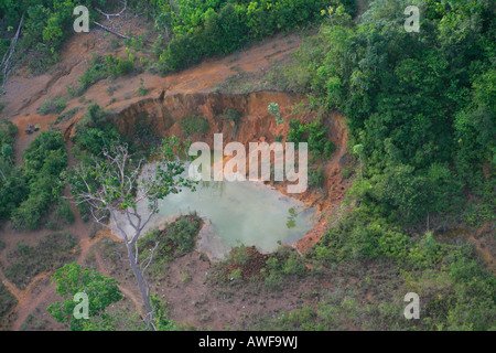 Luftaufnahme, Verschlammung des Regenwaldes nach Bergbau, Guyana, Südamerika Stockfoto