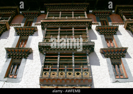 Detail der Rinpung Dzong, auch bekannt als Paro Dzong, Bhutan Stockfoto