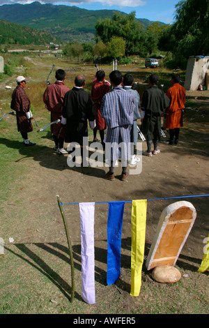 Ziel der Wettschießen in Bhutan Stockfoto