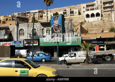 Stadt von Amman, Jordanien, mit dem Porträt von König Abdullah II. Stockfoto