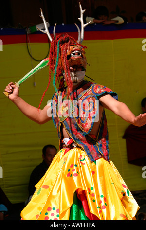 Der Hirsch Tanz an der Tangbi Mani Tsechu (Festival), Bhutan Stockfoto