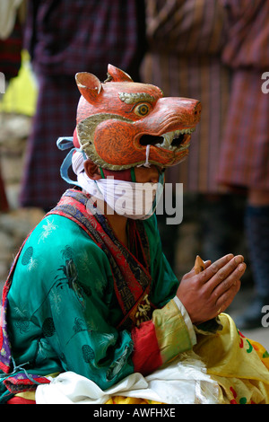 Maskierte Tänzer bei Tangbi Mani Tsechu (Festival), Bumthang, Bhutan Stockfoto