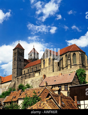 Schlossberg Schloss und Kirche St. Servatius, Quedlinburg, Harz Mountains, Sachsen-Anhalt, Deutschland, Europa Stockfoto