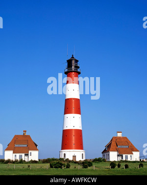 Leuchtturm Westerheversand, Westerhever, Eiderstedt Halbinsel, Schleswig-Holstein, Deutschland, Europa Stockfoto