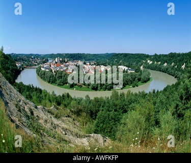 Panoramablick über die Stadt Wasserburg am Inn (Wasserburg am Inn) in der Nähe von Rosenheim, Upper Bavaria, Bavaria, Germany, Eur Stockfoto