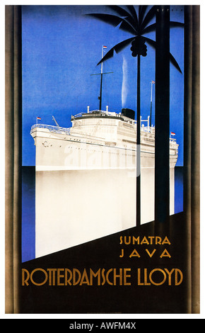 Rotterdamsche Lloyd 1930 Art Deco-Plakat für die Linie Versandservice an der Niederländisch-Ostindien von Java und Sumatra Stockfoto