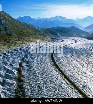 Aletschgletscher mit den Walliser Alpen und Matterhorn im Hintergrund, Berner Alpen, Wallis, Schweiz, Europa Stockfoto