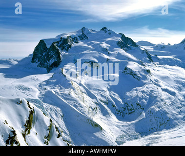 Westseite des Monte Rosa-Massiv und Gornergletscher, Walliser Alpen, Zermatt, Wallis, Schweiz, Europa Stockfoto