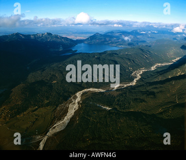 Blick von der Isar in der Nähe von Wallgau und Walchensee See, Bayerische Voralpen, Upper Bavaria, Bayern, Deutschland, Europa Stockfoto