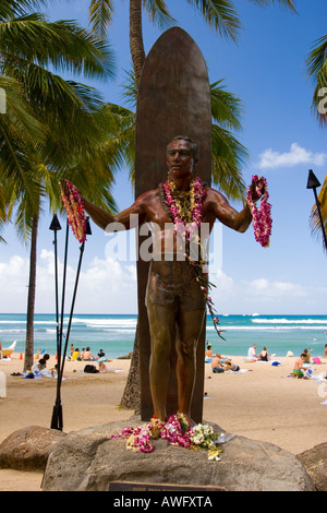 Statue von Duke Paoa Kahanamoku Waikiki Strand Oahu Hawaii-Inseln Stockfoto